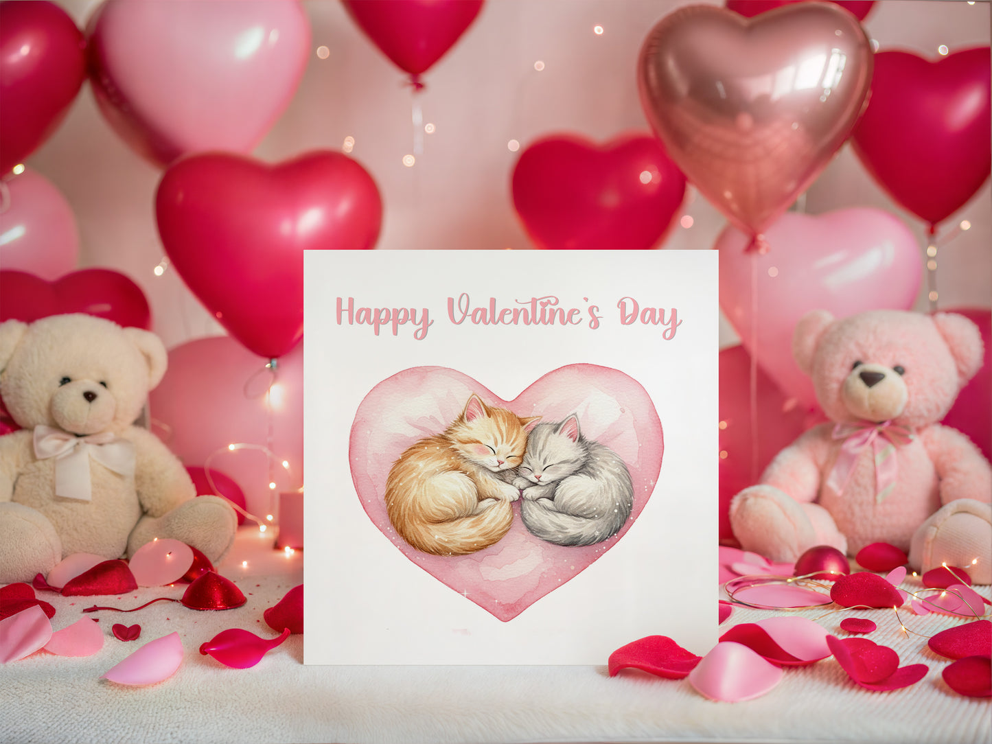 Happy Valentine’s Day Card with Kittens in a Heart Design for Him and for Her - Love Card for Cat Lovers, Cat Owners, Husband, Wife, Parents, Boyfriend, Girlfriend, Partner - Pink Envelope Included