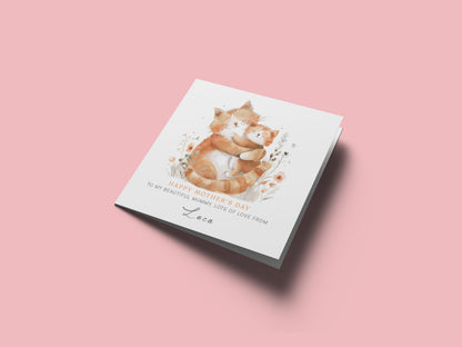 Personalised Happy Mother's Day Card with Custom Name for Mummy, Mama, Mum, Mother to be, Cat Lovers, Owner, Grandma from Kid, Son & Daughter – Cute Cat Mum & Kitten - Brown Kraft Envelope Included