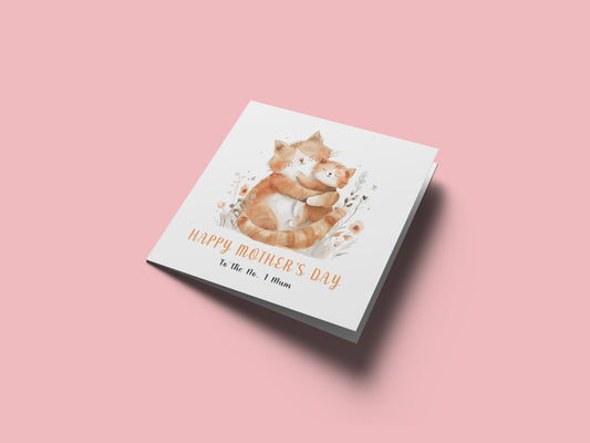 Happy Mother’s Day Card To The No. 1 Mum for Her, Mama, Mum, Mother to be, Cat Lover, Cat Owner, Grandma from Children, Son & Daughter – Cute Cat Mummy & Kitten Design - Brown Kraft Envelope Included