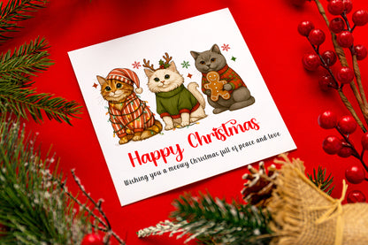 Cute & Funny Cats Pun Christmas Card - Meowy Christmas - Tabby, Ragdoll & British Shorthair Xmas Card for Cat Lovers, Cat Owners, Friends, Family, Him, Her, Kids, Co-Workers –  Red Envelope Included