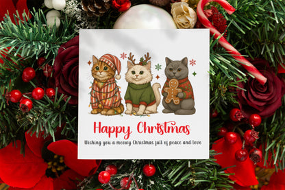 Cute & Funny Cats Pun Christmas Card - Meowy Christmas - Tabby, Ragdoll & British Shorthair Xmas Card for Cat Lovers, Cat Owners, Friends, Family, Him, Her, Kids, Co-Workers –  Red Envelope Included