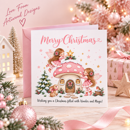 Pink Magical Fairy Christmas Card for Girls