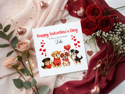 Personalised Cute Dogs Valentine’s Day Card with Custom Name and Message - for Dog Lovers, Pet Owners, Wife, Husband, Boyfriend, Girlfriend, Fiance, Fiancee - for Him or Her - Red Envelope Included