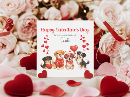 Personalised Cute Dogs Valentine’s Day Card with Custom Name and Message - for Dog Lovers, Pet Owners, Wife, Husband, Boyfriend, Girlfriend, Fiance, Fiancee - for Him or Her - Red Envelope Included