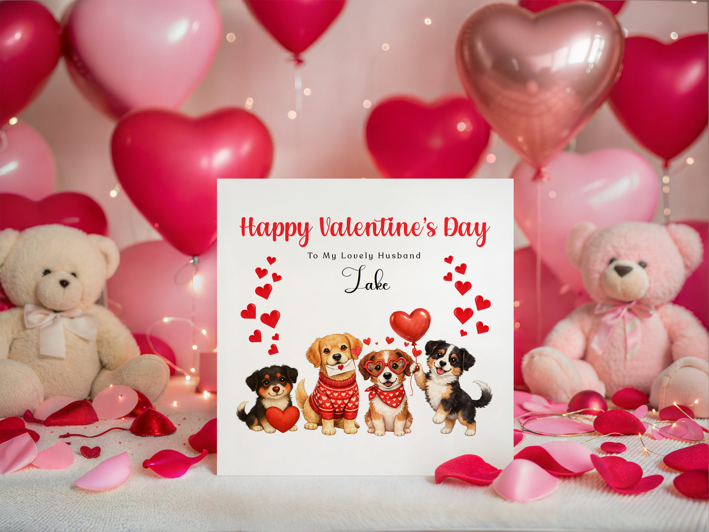 Personalised Cute Dogs Valentine’s Day Card with Custom Name and Message - for Dog Lovers, Pet Owners, Wife, Husband, Boyfriend, Girlfriend, Fiance, Fiancee - for Him or Her - Red Envelope Included
