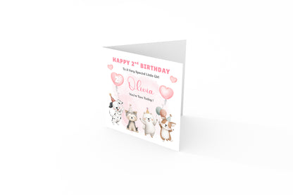 Personalised 2 Years Old 2nd Birthday Card for Toddler Girl – Puppy Dogs Design  Design with Custom Name & Message - Two years old Birthday Card for Daughter, Granddaughter, Niece with Pink Envelope