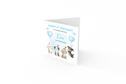 Personalised 3 Years Old 3rd Birthday Card for Toddler Boy – Puppy Dogs Design with Custom Name & Message - Age 3 Year Old Birthday Card for Little One, Son, Grandson Nephew with Blue Envelope