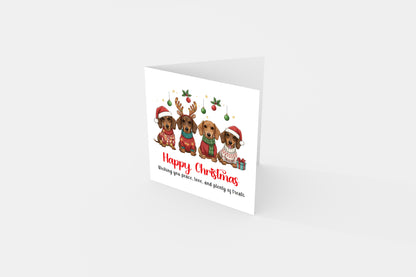 Cute Sausage Dogs Christmas Card – Funny Dachshund Xmas Card for Dog Lovers,Friends, Family, Pet Owners and for Him, Her, Kids, Co-Workers –  Red Envelope Included