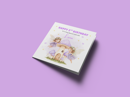 Personalised 2 Years Old 2nd Birthday Card for Toddler Girl – Cute Fairy Design  Design with Custom Name & Message - Two years old Birthday Card for Daughter, Granddaughter, Niece with Purple Envelope