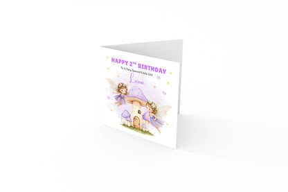 Personalised 2 Years Old 2nd Birthday Card for Toddler Girl – Cute Fairy Design  Design with Custom Name & Message - Two years old Birthday Card for Daughter, Granddaughter, Niece with Purple Envelope