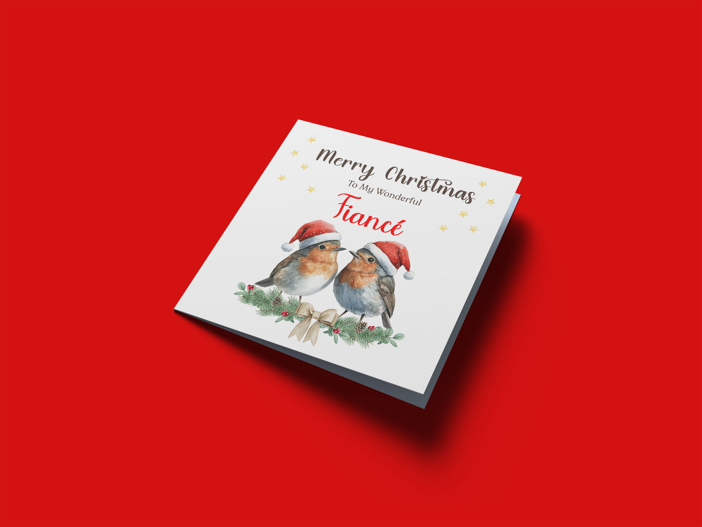 Robin Couple Christmas Card – 6 Options Available: Boyfriend, Girlfriend, Husband, Wife, Fiancé & Fiancée – Love Birds Merry Christmas Card - Red Envelope Included