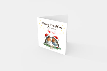 Robin Couple Christmas Card – 6 Options Available: Boyfriend, Girlfriend, Husband, Wife, Fiancé & Fiancée – Love Birds Merry Christmas Card - Red Envelope Included