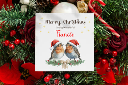 Robin Couple Christmas Card – 6 Options Available: Boyfriend, Girlfriend, Husband, Wife, Fiancé & Fiancée – Love Birds Merry Christmas Card - Red Envelope Included