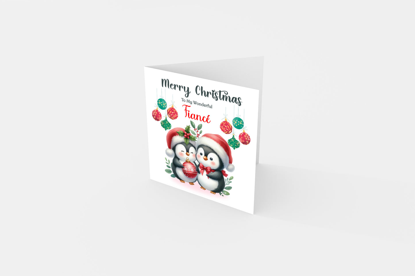 Cute Penguin Couple Merry Christmas Card – Penguins Xmas Card for Him or Her  – 6 Options Available: Boyfriend, Girlfriend, Husband, Wife, Fiancé & Fiancée – Red Envelope Included