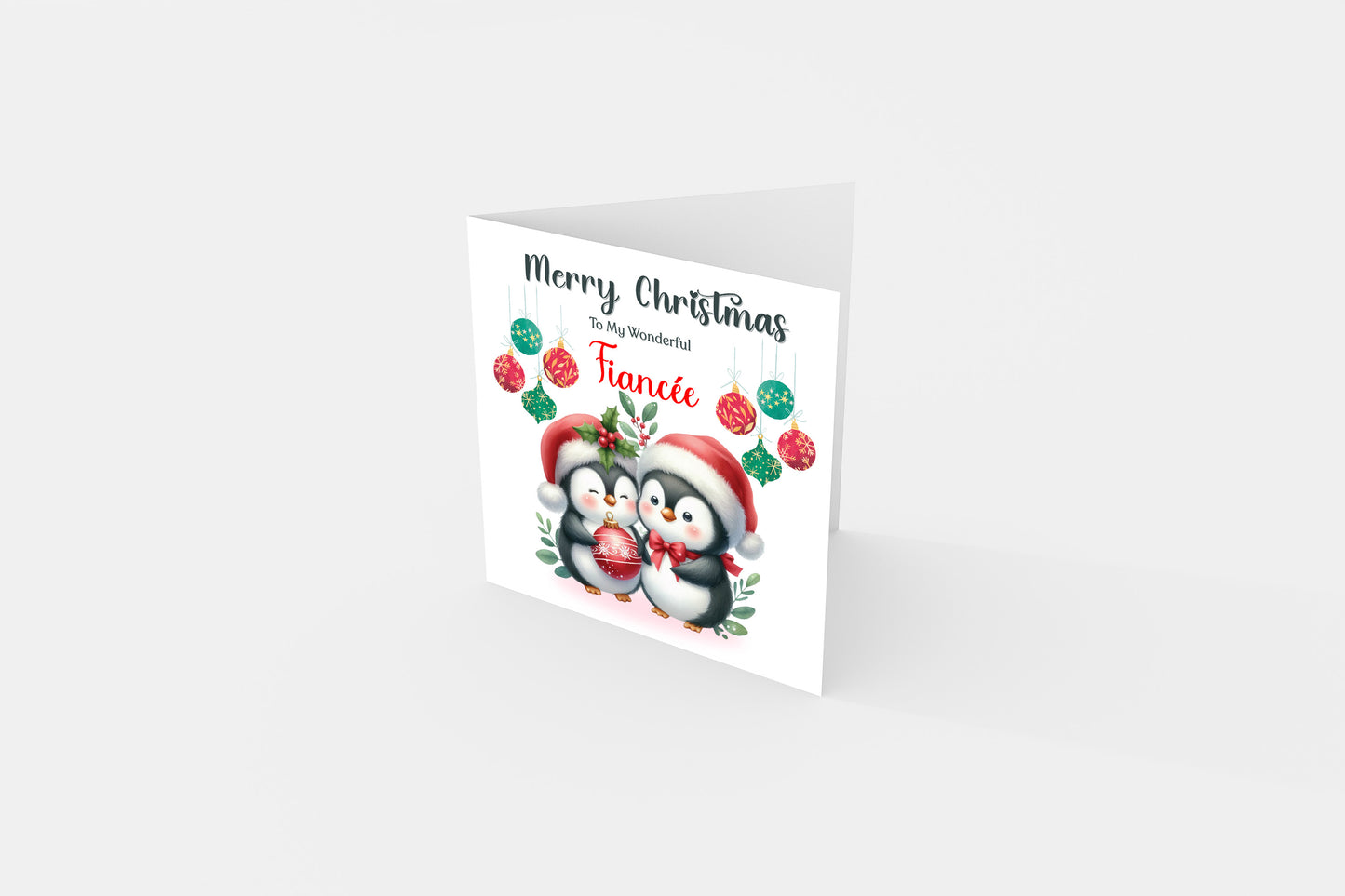 Cute Penguin Couple Merry Christmas Card – Penguins Xmas Card for Him or Her  – 6 Options Available: Boyfriend, Girlfriend, Husband, Wife, Fiancé & Fiancée – Red Envelope Included