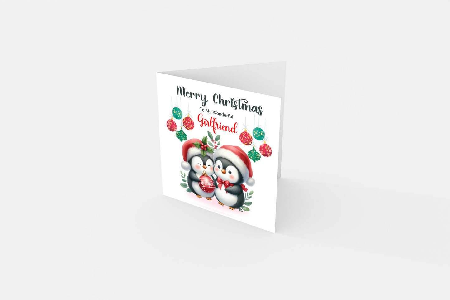 Cute Penguin Couple Merry Christmas Card – Penguins Xmas Card for Him or Her  – 6 Options Available: Boyfriend, Girlfriend, Husband, Wife, Fiancé & Fiancée – Red Envelope Included