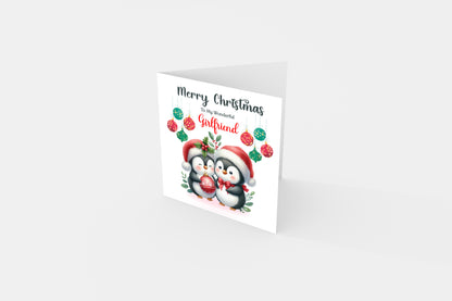 Cute Penguin Couple Merry Christmas Card – Penguins Xmas Card for Him or Her  – 6 Options Available: Boyfriend, Girlfriend, Husband, Wife, Fiancé & Fiancée – Red Envelope Included