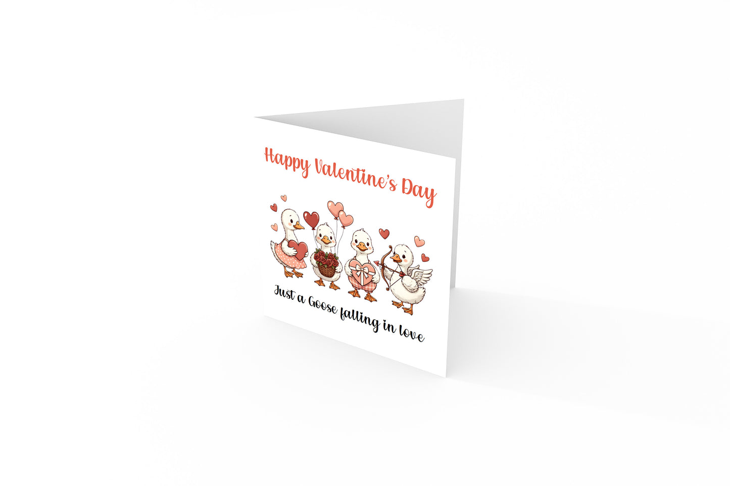 Funny Happy Valentine’s Day Card with Adorable Goose Design - Just a Goose falling in love - for Loved Ones, Wife, Husband, Boyfriend, Girlfriend, Partner, for Him or for Her - Pink Envelope Included