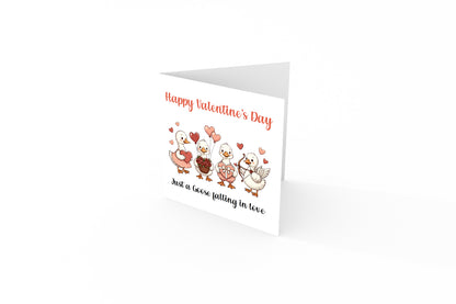 Funny Happy Valentine’s Day Card with Adorable Goose Design - Just a Goose falling in love - for Loved Ones, Wife, Husband, Boyfriend, Girlfriend, Partner, for Him or for Her - Pink Envelope Included