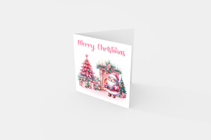 Pink Christmas Card for Her and Girls – Santa and Festive Design - 1st Xmas Card for Baby Girl, Pink Xmas Card for Girlfriend, Wife, Niece, Kids, Toddler, Your Princess with Pink Envelope