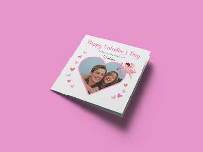Personalised Photo Valentine’s Day Card for Loved Ones, Wife, Husband, Boyfriend, Girlfriend – Heart with Cupid Design - Custom Message, Photo & Name – Valentine Card for Him or Her with Pink Envelope