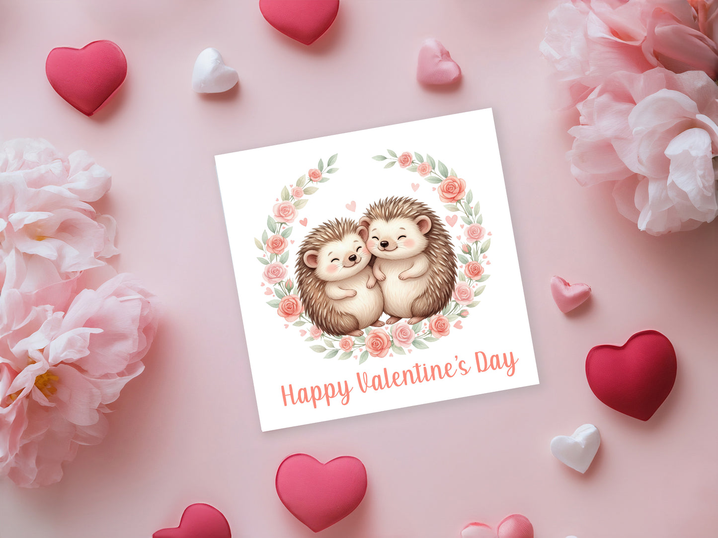 Valentine’s Day Card with Cute Hedgehogs Design –Sweet Valentine’s card for Loved Ones, Wife, Husband, Boyfriend, Girlfriend, Fiance, Fiancee - for Him or Her - Pink Envelope Included