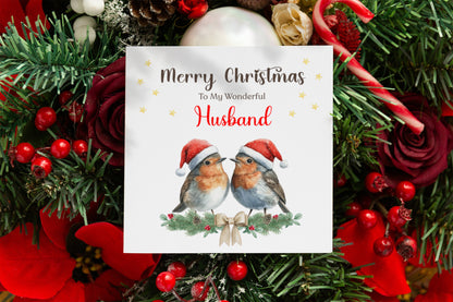 Robin Couple Christmas Card – 6 Options Available: Boyfriend, Girlfriend, Husband, Wife, Fiancé & Fiancée – Love Birds Merry Christmas Card - Red Envelope Included