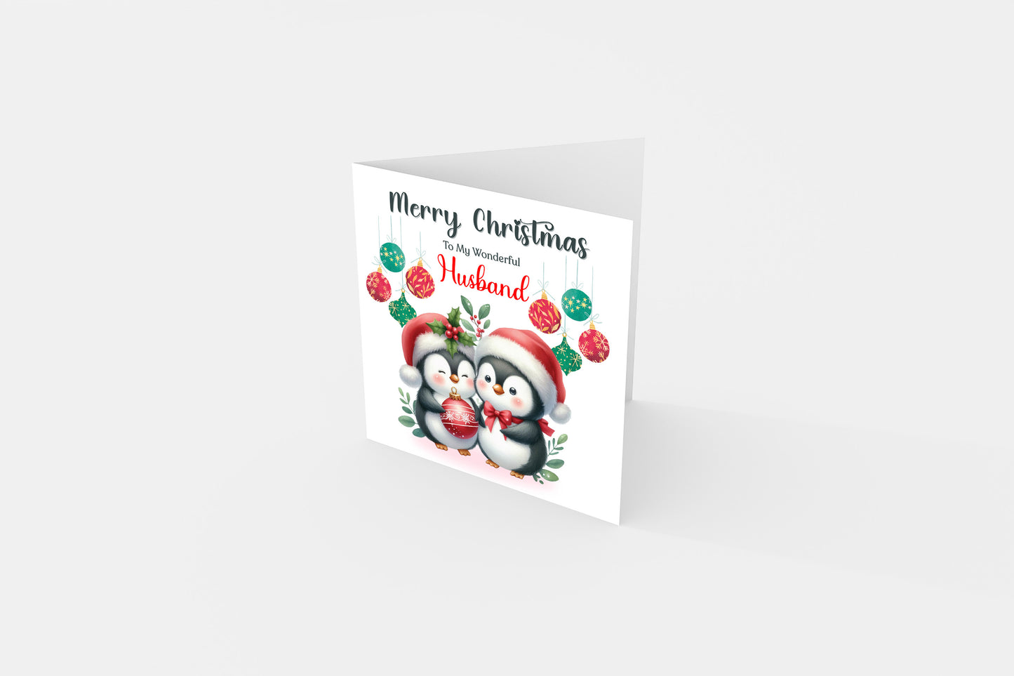 Cute Penguin Couple Merry Christmas Card – Penguins Xmas Card for Him or Her  – 6 Options Available: Boyfriend, Girlfriend, Husband, Wife, Fiancé & Fiancée – Red Envelope Included