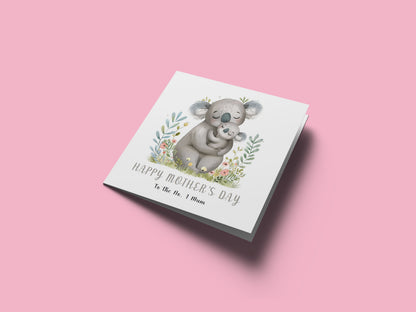 Happy Mother’s Day Card To The No. 1 Mum for Her, Mummy, Mama, Mum, Mother to be, Grandma from Children, Son & Daughter – Cute Koala Mummy & Kid Design - Pink Envelope Included