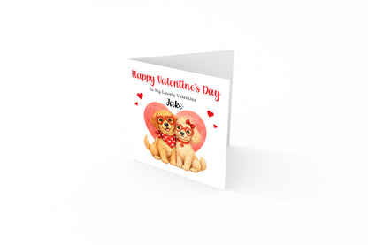 Personalised Cute Dogs Valentine’s Day Card wth Custom Message and Name - for Dog Lovers, Pet Owners, Wife, Husband, Boyfriend, Girlfriend, Fiance, Fiancee - for Him or Her - Red Envelope Included