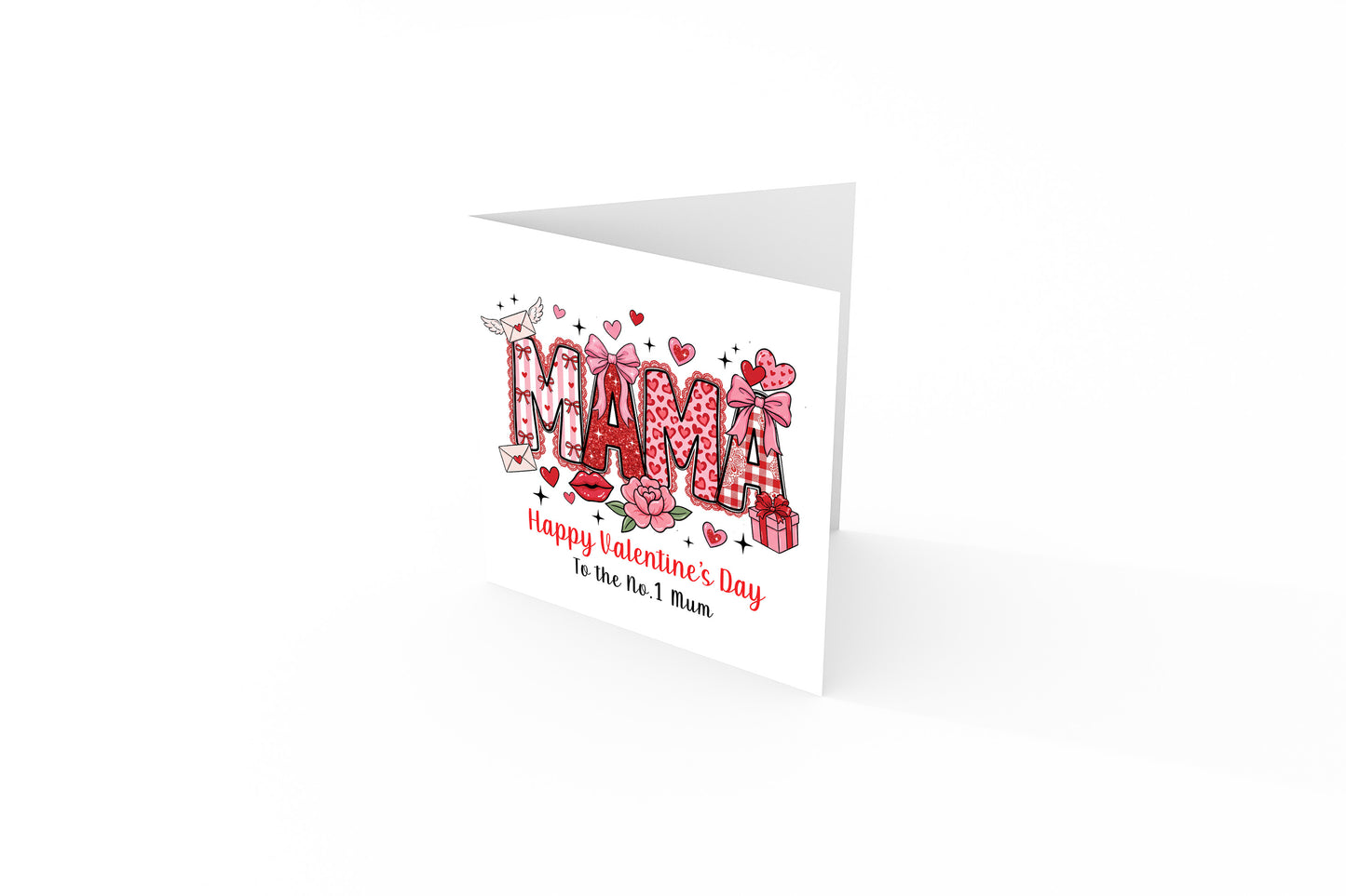 MAMA Happy Valentine’s Day to the No.1 Mum from Son or Daughter for Mum, Mummy, Mother, Mama Valentine's Day Card from Son, Daughter, Children, Toddlers, Teens or Adults - Red Envelope Included