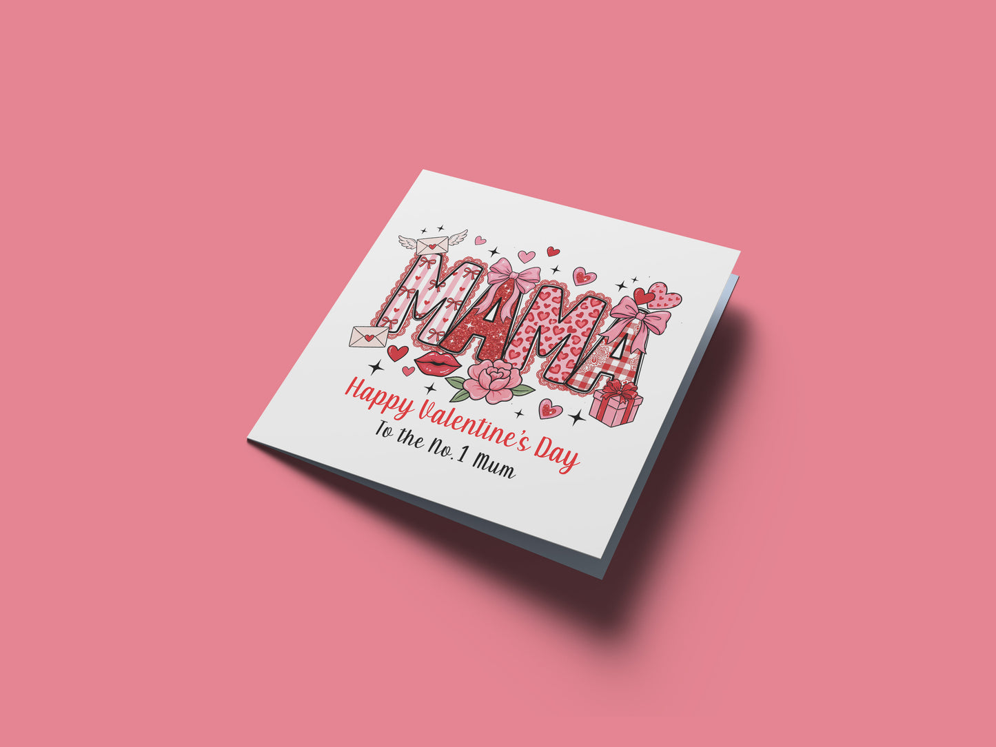 MAMA Happy Valentine’s Day to the No.1 Mum from Son or Daughter for Mum, Mummy, Mother, Mama Valentine's Day Card from Son, Daughter, Children, Toddlers, Teens or Adults - Red Envelope Included