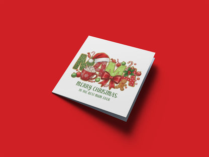 Christmas Card for MAMA Mum from Son or Daughter - Merry Christmas To The Best Mum Ever - Mummy Mama Xmas Card from Son, Daughter, Children, Toddlers, Teens or Adults- Red Envelope Included