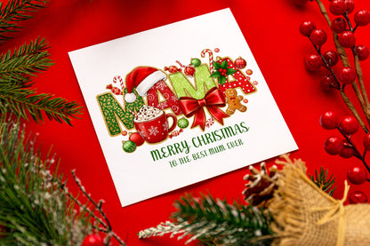 Christmas Card for MAMA Mum from Son or Daughter - Merry Christmas To The Best Mum Ever - Mummy Mama Xmas Card from Son, Daughter, Children, Toddlers, Teens or Adults- Red Envelope Included