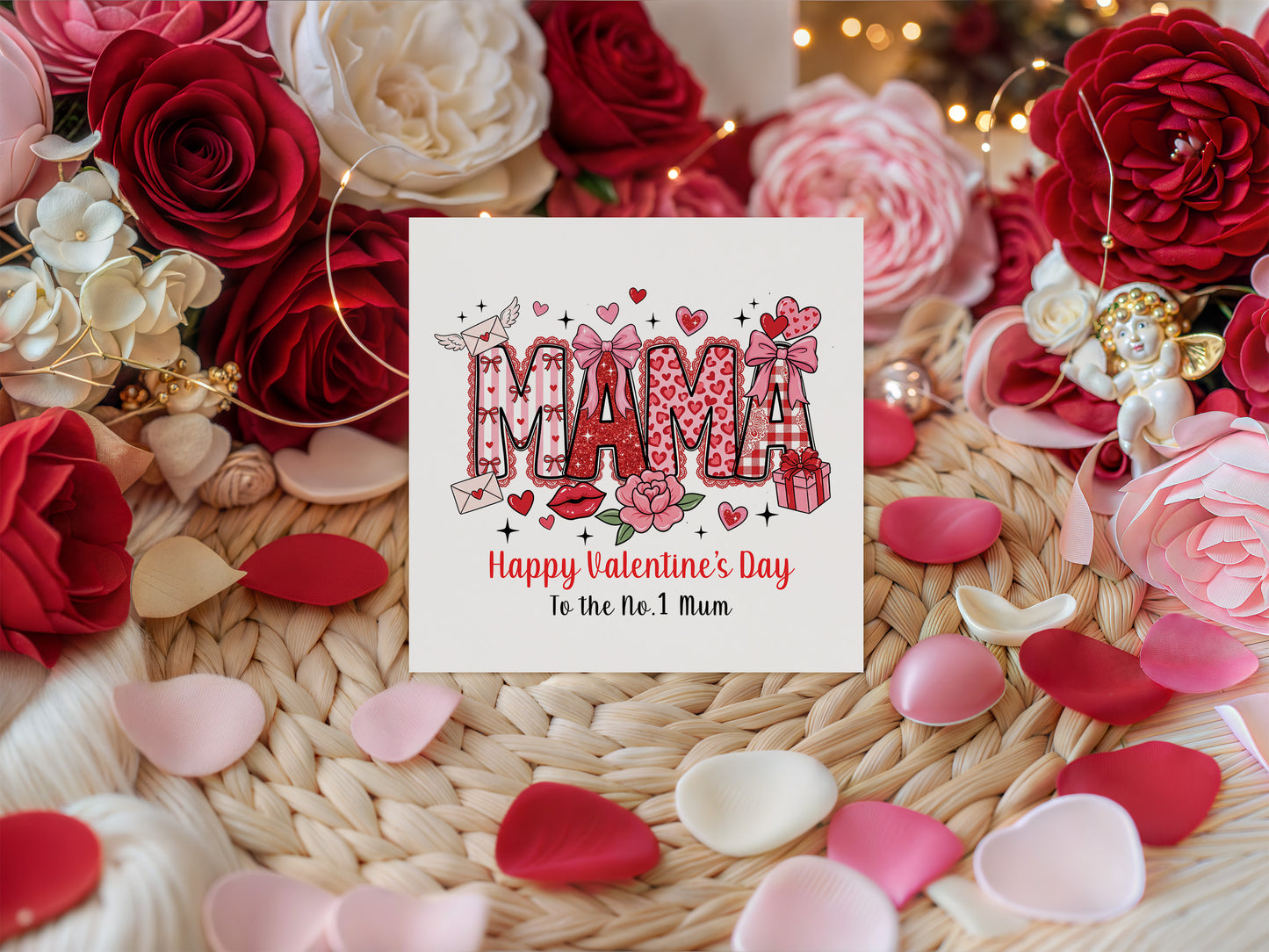 MAMA Happy Valentine’s Day to the No.1 Mum from Son or Daughter for Mum, Mummy, Mother, Mama Valentine's Day Card from Son, Daughter, Children, Toddlers, Teens or Adults - Red Envelope Included