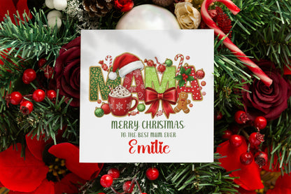 Personalised Christmas Card for MAMA Mum from Son or Daughter - Customised Name  – Mum Mummy Mama Xmas Card from Son, Daughter, Baby Boy, Baby GIrl - Red Envelope Included