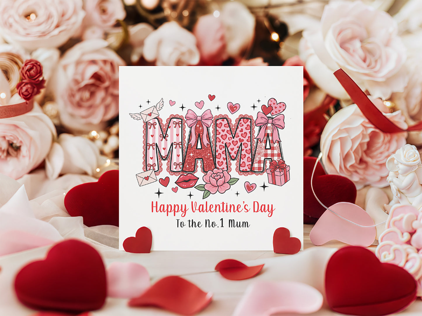 MAMA Happy Valentine’s Day to the No.1 Mum from Son or Daughter for Mum, Mummy, Mother, Mama Valentine's Day Card from Son, Daughter, Children, Toddlers, Teens or Adults - Red Envelope Included