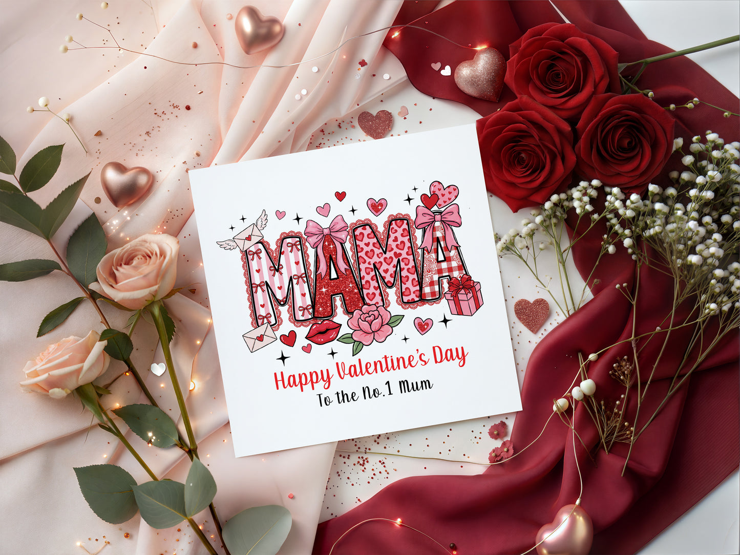 MAMA Happy Valentine’s Day to the No.1 Mum from Son or Daughter for Mum, Mummy, Mother, Mama Valentine's Day Card from Son, Daughter, Children, Toddlers, Teens or Adults - Red Envelope Included