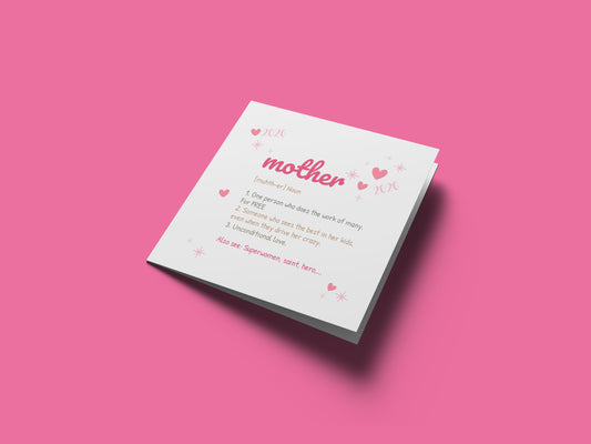 2026 Happy Mother’s Day Card -  Cute Mother Definition Design for Mother, Mum To Be, Step-Mum, Grranma, Wife – Sweet Spring Mother’s Day Card from Son or Daughter - Pink Envelope Included