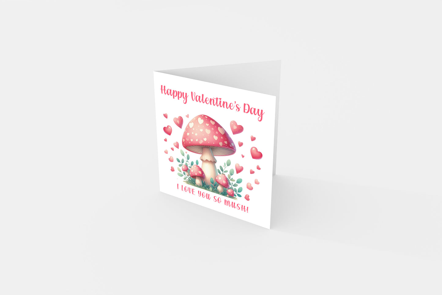 Happy Valentine’s Day Card with Cute Mushrooms Design - I Love You So Much for Loved Ones, Wife, Husband, Boyfriend, Girlfriend, Fiance, Fiancee, Partner, for Him or Her - Pink Envelope Included