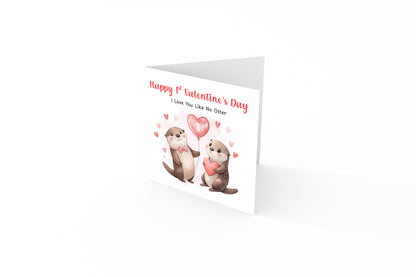 1st Valentine’s Day Card with Cute Otter Design - for Loved Ones, Wife, Husband, Boyfriend, Girlfriend, Partner etc - Cute Pun First Valentine's Day Card for Him or for Her - Red Envelope Included