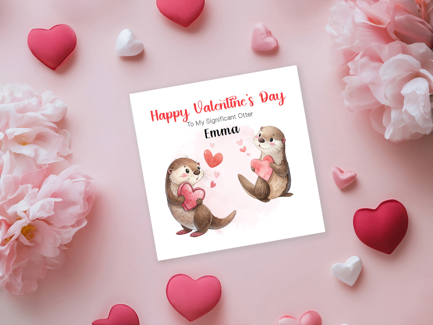 Personalised Valentine’s Day Card with Cute Otter Design with Custom Name - for Loved Ones, Wife, Husband, Boyfriend, Girlfriend - Cute Pun Love Card for Him or for Her - Red Envelope Included