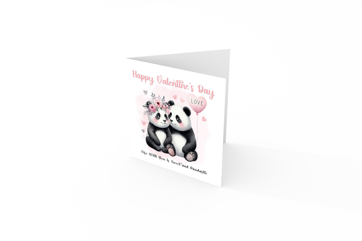 Cute Panda Couple Happy Valentine’s Day Card for Him or for Her - Love Card for Husband, Wife, Parents, Boyfriend, Girlfriend, Fiance, Fiancee, for Him or Her - Pink Envelope Included