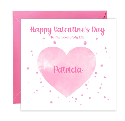 Personalised Happy Valentine’s Day Card with Elegant Pink Heart Design for Loved Ones, Wife,  Girlfriend, Fiancee, Partner - with Custom Name & Message just for Her - Pink Envelope Included