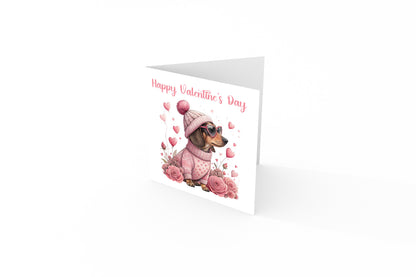 Cute Sausage Dog Valentine’s Day Card  – Sweet Dachshund Design for Dog Lovers, Pet Owners, Wife, Husband, Boyfriend, Girlfriend, Fiance, Fiancee - for Him or Her - Pink Envelope Included