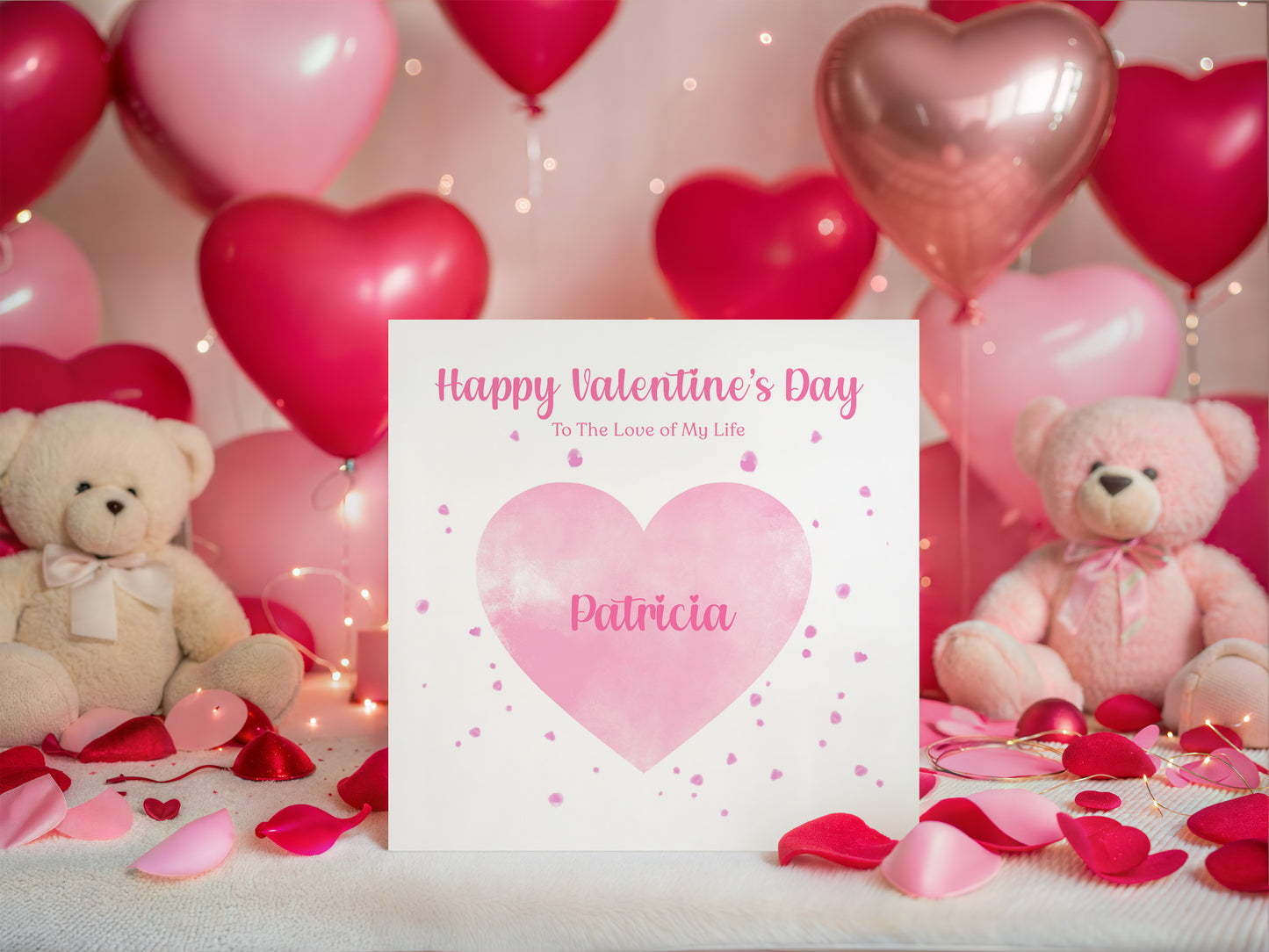 Personalised Happy Valentine’s Day Card with Elegant Pink Heart Design for Loved Ones, Wife,  Girlfriend, Fiancee, Partner - with Custom Name & Message just for Her - Pink Envelope Included