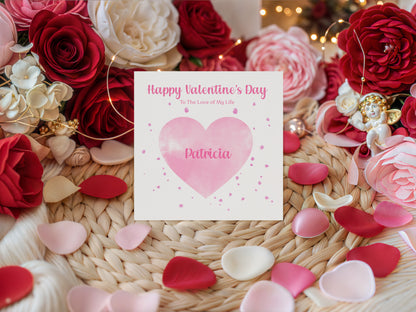 Personalised Happy Valentine’s Day Card with Elegant Pink Heart Design for Loved Ones, Wife,  Girlfriend, Fiancee, Partner - with Custom Name & Message just for Her - Pink Envelope Included