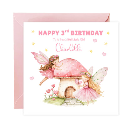Personalised 3 Years Old 3rd Birthday Card for Toddler Girl – Pink Fairy Design with Custom Name & Message - Age 3 Year Old Birthday Card for Girls, Daughter, Granddaughter, Niece with Pink Envelope