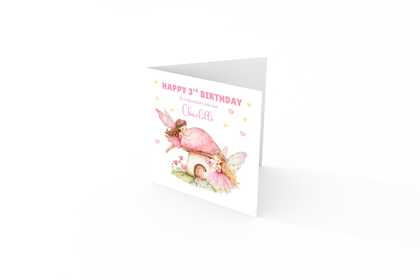 Personalised 3 Years Old 3rd Birthday Card for Toddler Girl – Pink Fairy Design with Custom Name & Message - Age 3 Year Old Birthday Card for Girls, Daughter, Granddaughter, Niece with Pink Envelope