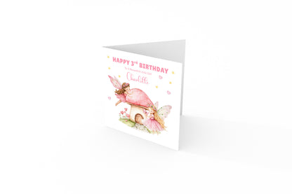 Personalised 3 Years Old 3rd Birthday Card for Toddler Girl – Pink Fairy Design with Custom Name & Message - Age 3 Year Old Birthday Card for Girls, Daughter, Granddaughter, Niece with Pink Envelope